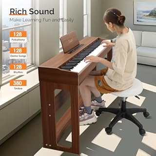 Glarry Digital Piano 88 Weighted Keys with Piano Headphones, Full Weighted Hammer Heavy Action Electric Keyboard Piano for Beginners, Piano Keyboard with 3-Pedal Unit, Double Bluetooth (Black Walnut)