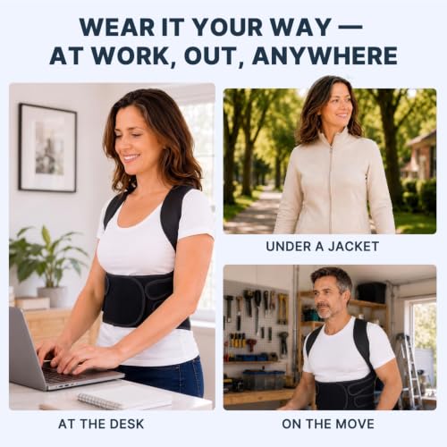 Image of Fit Geno Posture Corrector for Women & Men, Back Shoulder Support Brace | Adjustable & Breathable, Upper Back Straightener Pulls Shoulders for Pain Relief, Neck Hump, Hunchback, Kyphosis, Scoliosis