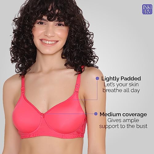 Image of INKURV Lightly Padded T-Shirt Bra for Women- Padded, Non-Wired, Full Coverage, Seamless Cups, Multiway Bra for Girls, Daily use Bra with Detachable Straps- Lily