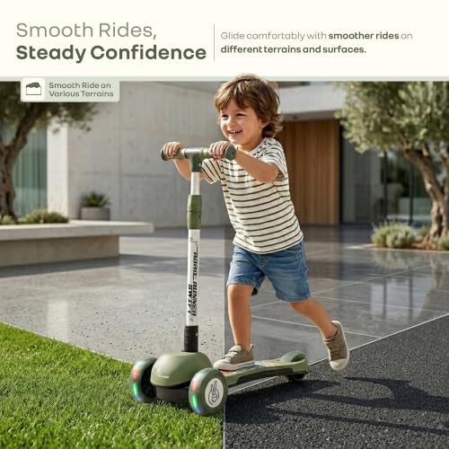 Image of R for Rabbit Road Runner Swift Scooter for Kids with Lights, 3-Level Adjustable Height, PU LED Wheels for 3+ Years Baby Boys & Girls, Up to 75 KG Weight (Military Green)