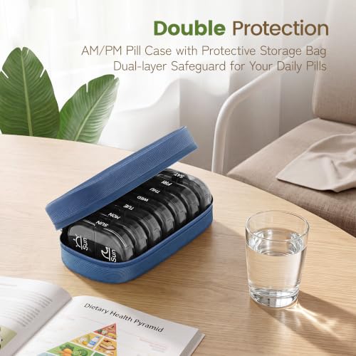 Image of Serfeymi Weekly Travel Pill Organizer 2 Times a Day AM PM Black Pill Box