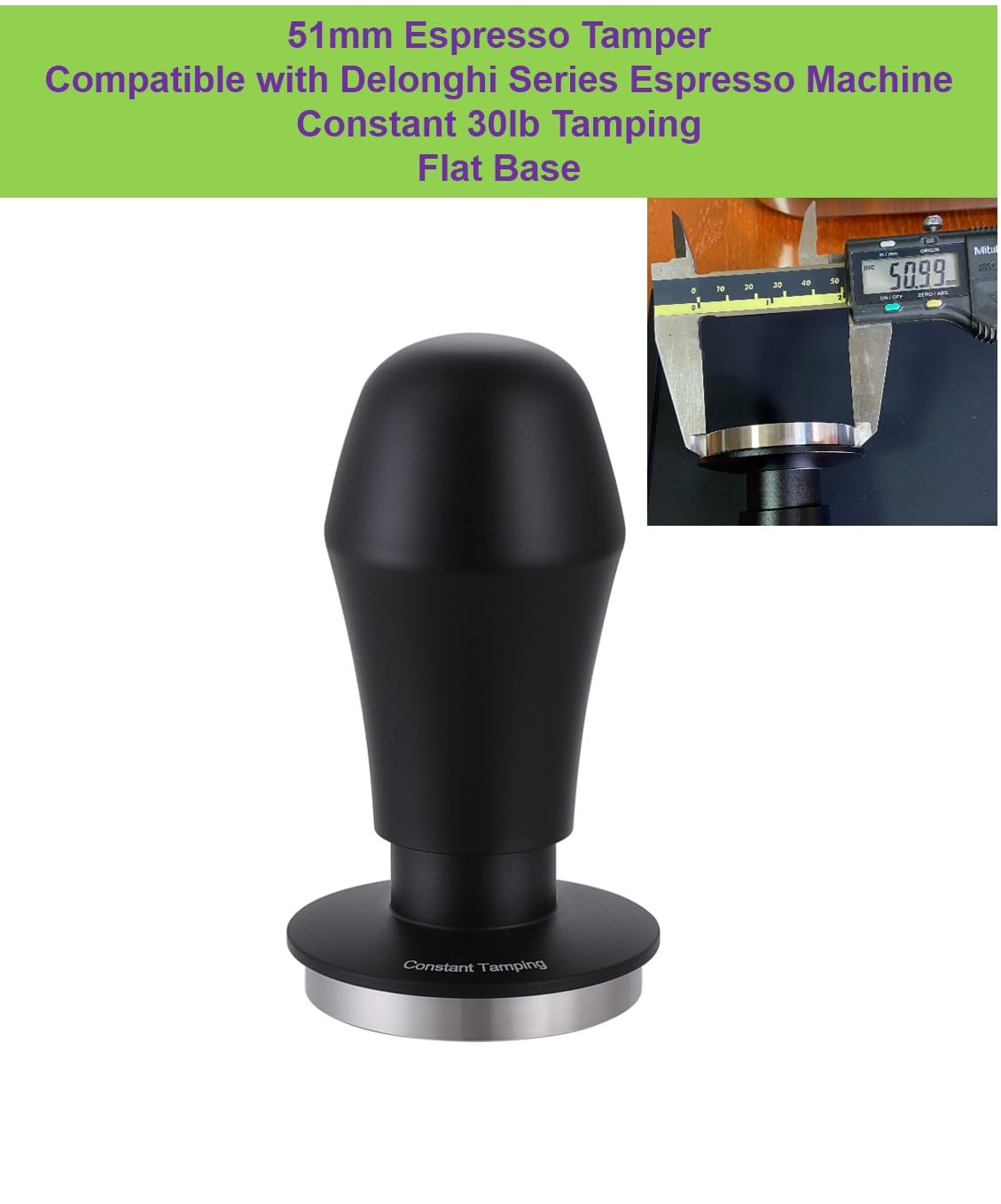 Pressino per caffè espresso da 51 mm, 13,6 kg, con base in acciaio inox, per portafiltro senza fondo da 51 mm, per macchina da caffè espresso, base piatta