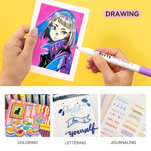 Image of Arrtx 120 Colors Markers Paint Pens, Acrylic Paint Pens for Artists Adults Coloring Drawing Cartoon Anime Comic - Brush Tip for Rock Painting, Wood, Canvas, DIY Crafts Making Art Supplies