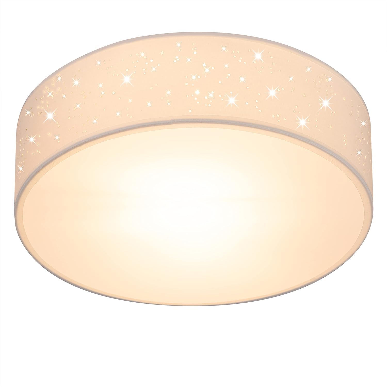 Monzana® 30cm Round Fabric Ceiling Light | Starry Sky Perforated Material Circular Ceiling Lamp | Light Shade 1xE27 40 Watt Socket | Bedroom Lounge Childrens Room Office | White