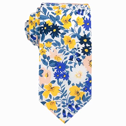 Image of Mantieqingway Men Skinny Tie Cotton Floral Necktie for Wedding Groomsmen Tie