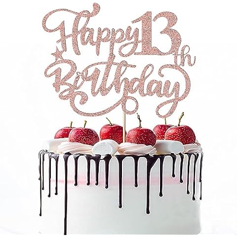 Naicaek Happy 13th Birthday Cake Topper,Rose Gold Glitter Birthday Sign Cake Decorations,13th Birthday 13 & Fabulous Cake Decorations,13th Anniversary/13th Birthday Party Decoration Supplies Cover