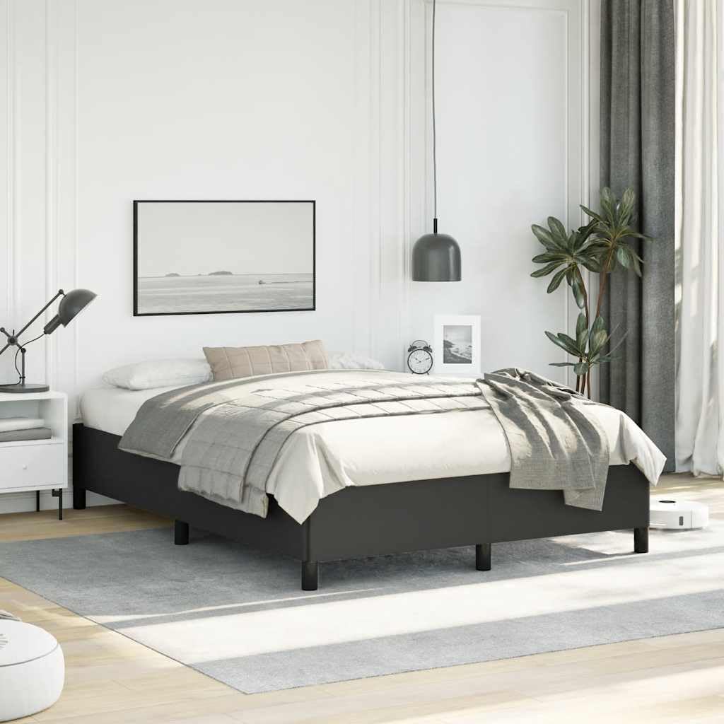 Full Bed Frame Black Faux Leather with Sturdy Engineered Wood Platform, No Box Spring Needed, Easy Assembly, Modern Minimalist Bedroom Furniture for Mattress Support