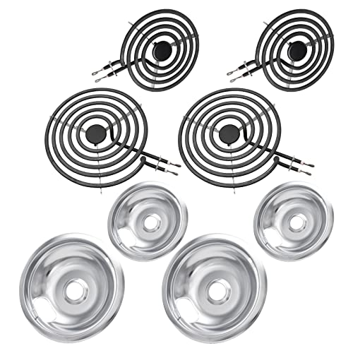 COZZIVITA MP22YA Electric Stove Burner Element Replacement Set & W10290350 W10290353 4 Pack Silver Drip Pans - Perfectly Fit Whirlpool Electric Range Stove Top