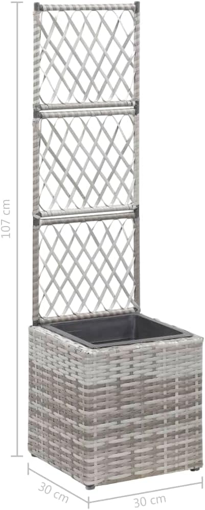 Grey Poly Rattan Raised Garden Bed, Square Outdoor Planter for Plants, 11.8 in Tall Garden Bed, Weather-Resistant Matte Finish Planter Box, Balcony & Patio Decor