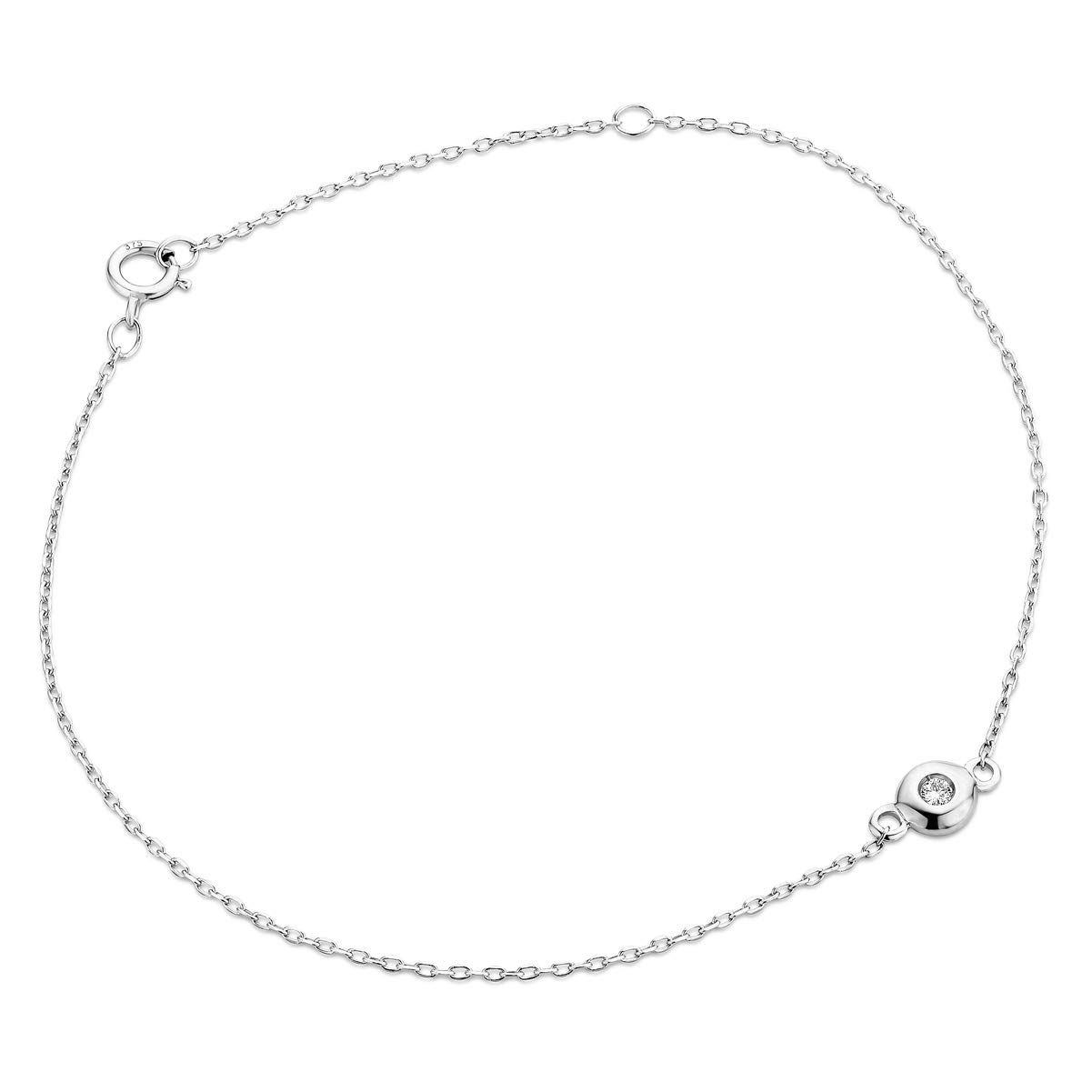 MIORE Bracciale da donna con diamante solitario 0,03 carati in oro bianco 9 carati/oro 375, lunghezza 18,5 cm