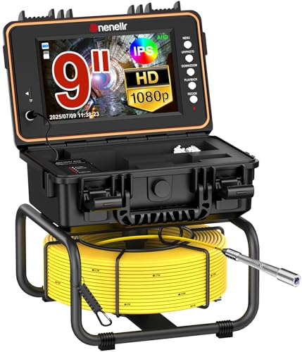Dnenellr Telecamera Ispezione Tubi 30M con Segnale a 512Hz, 1080P Videoispezione per Tubazioni, Autolivellante, DVR, Per Ispezione Tubi Fognature, Piscine e Scarichi, Impermeabile IP68