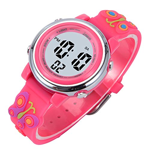 Kids Watches 3D Cartoon Silicone Butterfly Waterproof 7 LED Color Lights Toddler Digital Wrist Watch with Alarm Stopwatch for 3-10 Year Girls Little Child (Red)3