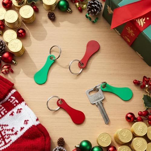 Image of Shimeyao 4 Pcs Portable Aluminum Alloy Keyring Shopping Cart Trolley Tokens Quarter Keychains Gift for Men Women Valentines