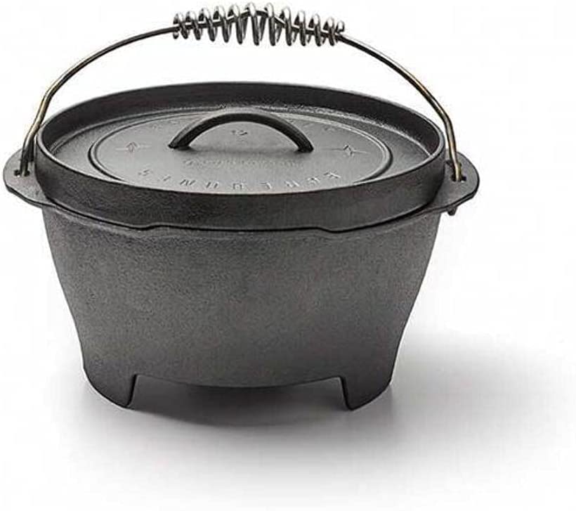 Barebones 12 Inch Cast Iron Skillet - Enameled Cast Iron Skillet and Dutch Oven Camping Set - Cast Iron Flat Round Skillet