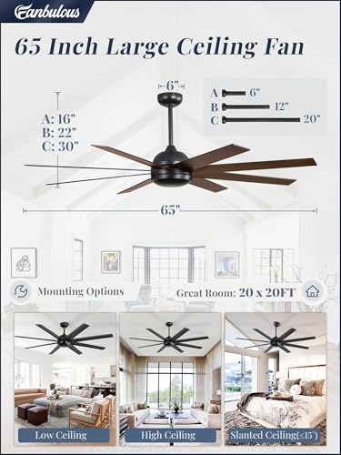 65 Inch Black Outdoor Ceiling Fan with Remote Control