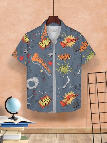 Image of HELLCAT White, Dark Blue Trendy Regular Fit Printed Causal Shirt for Boys - Pack of 2