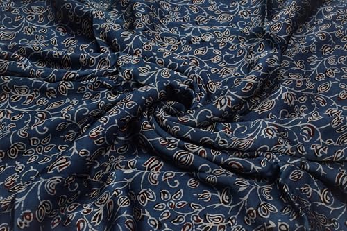 Image of Ethnics of Kutch Womens's Ajrakh Modal Silk Natural Dye Hand Block Print Unstitched Kurta Fabric
