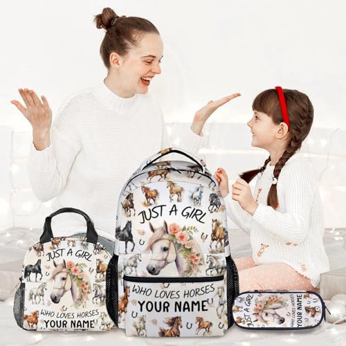 Personalized Student Backpack Sets for Kids - Set of 3 Horse Schoolbag Matching Combo for Girls - Elementary Bookbag and Pencil Case Bundle2