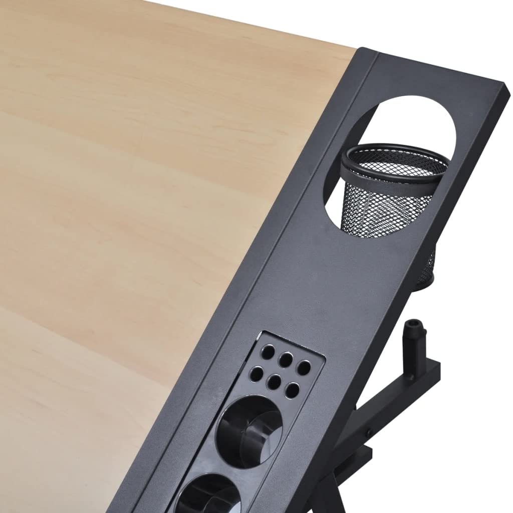 vidaXL Table à Dessin Inclinable 2 Tiroirs et Tabouret Bureau d'Ecriture