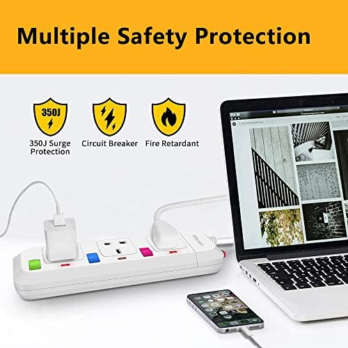 Mscien 5M 3 Way Long Extension lead Individually Switched Mountable Surge Protected Power Strip with 5 Meter Extension Cable-White/Random Switch Color