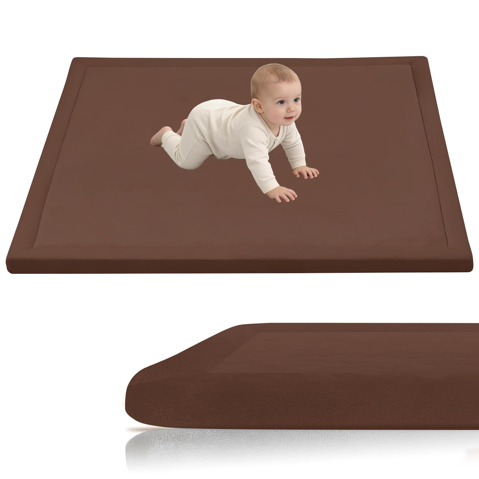Stqyeiw Crawling Mat for Baby, 3cm Thick Baby Play Mat 80 x 200 cm Brown Area Rug Kids Rug Nursery Rug Play Crawling Mat Coral Velvet Babies Mats for Floor Play with Non Slip Backing