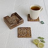 Sale Handmade Set of 6 Wooden Coasters for Drink Tea Coffee Table Coaster with Stand (Tree of Life)