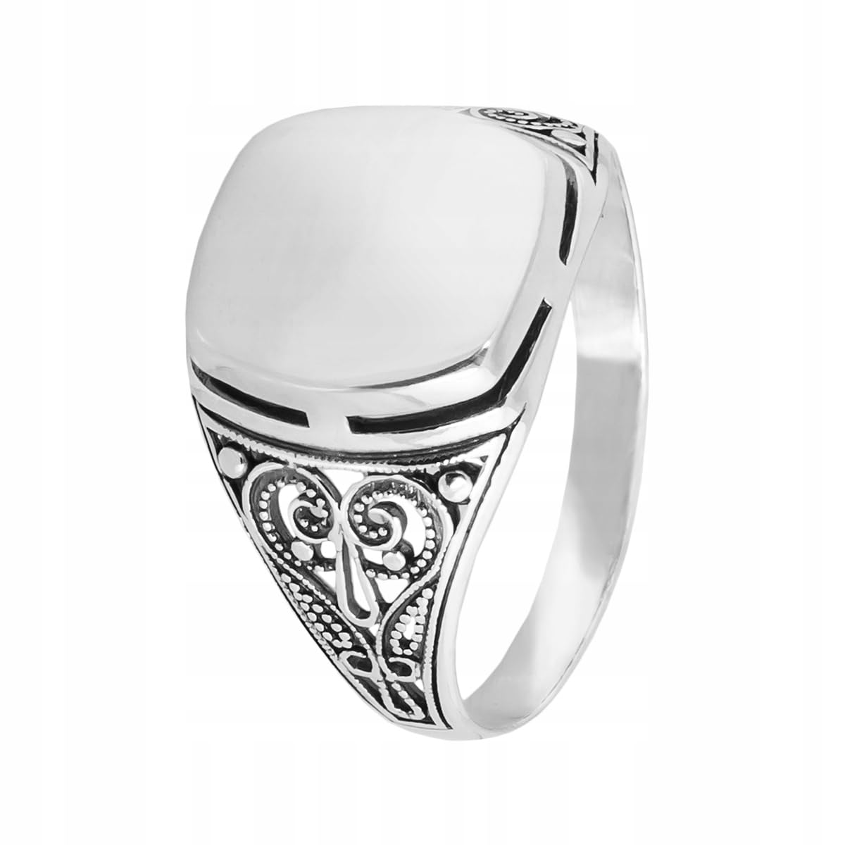 925 Sterling Silber Ringe Offener Herren Siegelring Ajour Design Poliert Oxidiert Trend Schmuck Modern Größe 60
