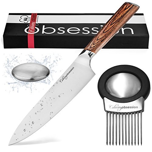 German Chef Knife - Highest Quality German 4116 Krupp Stainless Steel 8 Inch Blade - Perfect Gift for Professional Chefs or Home Cooks - BONUS Meat Tenderizer & Odor Removing S.S. Soap