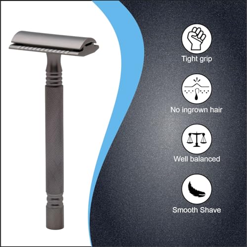 Image of Pearl Shaving Double Edge Safety Razor (Graphite Black) - Best Shaving Razors for Men | Classic & Traditional shaving Kit for Men | Premium blade razors | Valentine Gift Option