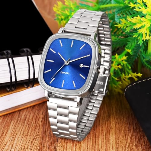 Image of Shocknshop Stainless Steel Analog Square Dial Date Display Unisex Wrist Watch for Men & Women -WCH136