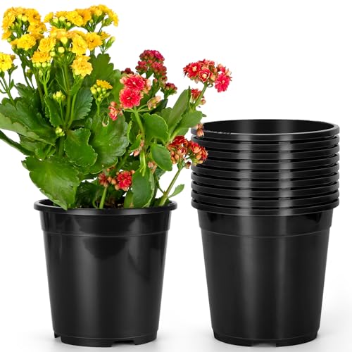 OUPSAUI 2/3/5/10 Gallon Pots for Plants, Sturdy Plastic Planter Pot with Drainage Holes, Large Plastic Planters, 2 Gallon Nursery Pots for Seedlings, Succulents, Cuttings