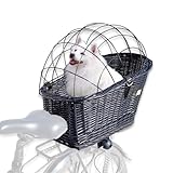 Wiklibox Natural Wicker Dog Bike Basket - 100% Organic Rattan Pet Carrier with Protective Grille - Eco Friendly Design - Soft Cotton Cushion & Mounting Bracket for Secure Bicycle Rear Luggage Rack