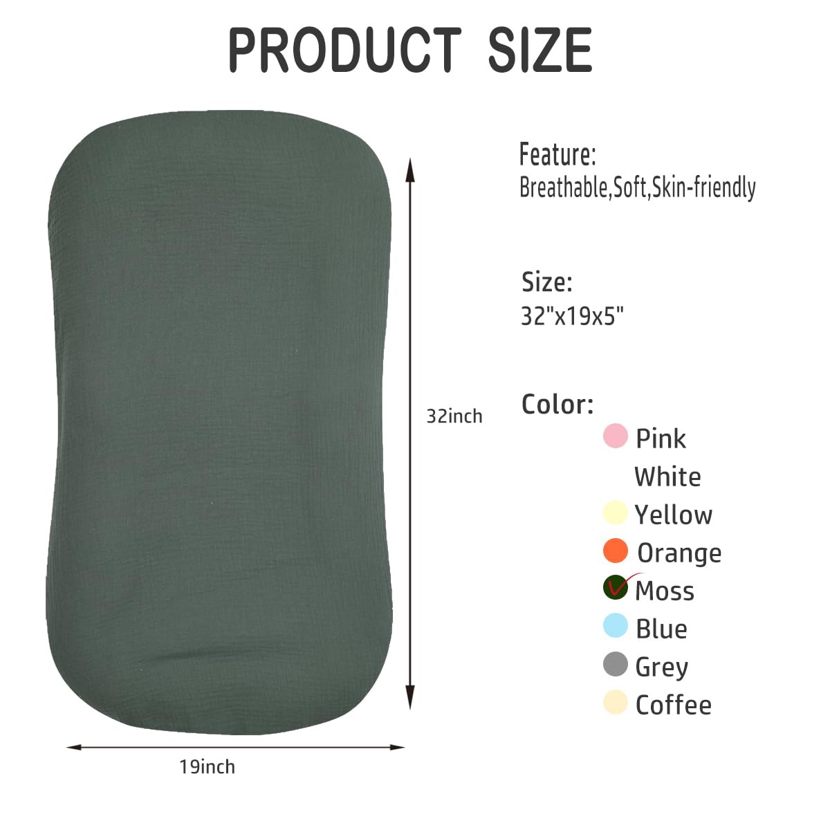 Infant Support Cushion - Baby Support Cushion for Newborn 0-24 Months, Muslin Cover，Portable Breathable & Soft Tummy Time Mat for Home and Travel - Moss