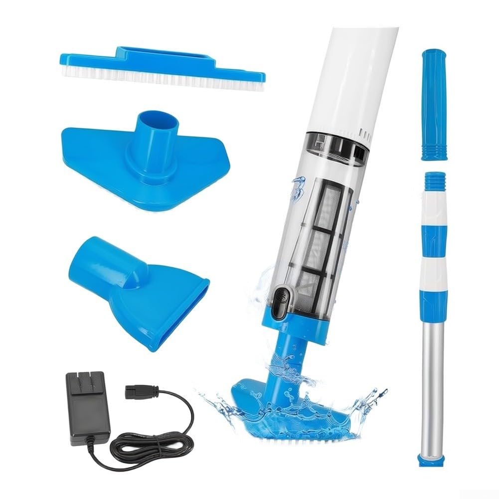 Aspirateur de piscine sans fil rechargeable à main pour piscines hors sol et creusées avec aspiration efficace pour les feuilles, la saleté et le sable sur vinyle pour surfaces carrelées en fibre de