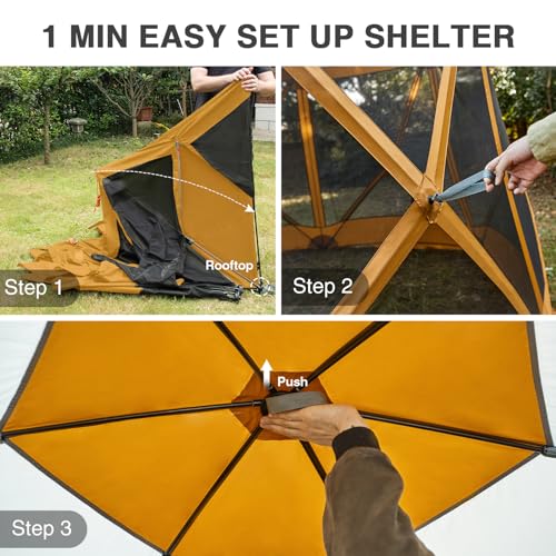 Image of EVER ADVANCED Pop up Gazebo Tent for Backyard, 11.5 x 9.8 ft, Instant Screened Tent Screen House Canopy with Netting, Orange