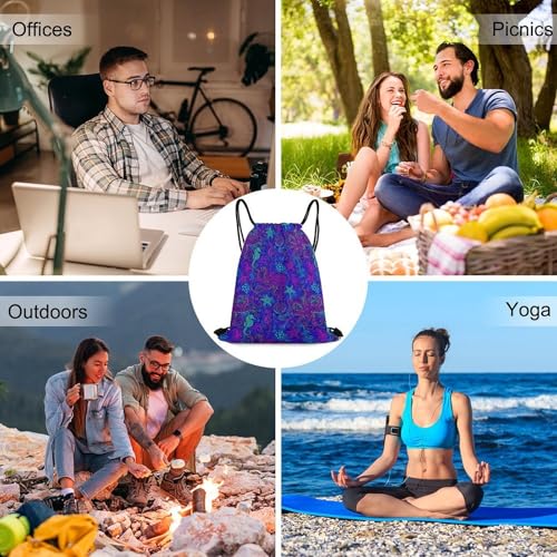 Image of Travel Drawstring Backpack Theft Proof Cinch Sack Water Resistant Sackpack for Camping Hiking Outdoor Sports, Trippy Octopus Art Blue Bags