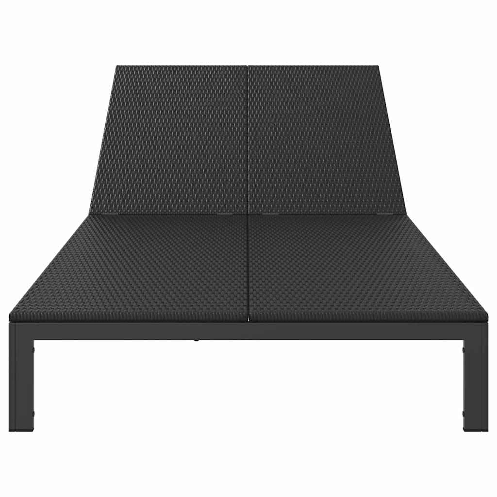Lettino prendisole nero in polyrattan con schienale regolabile, 206 x 115 x 75 cm, lettino da giardino resistente alle intemperie, per terrazza e balcone, comodo lettino relax con telaio in