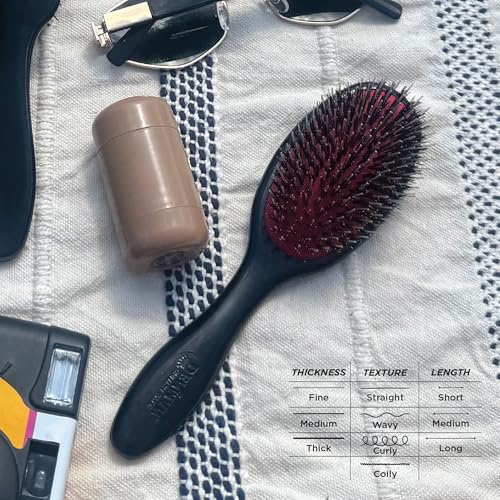 Denman Cushion Hair Brush (Small) with Soft Nylon Quill Boar Bristles - Porcupine Style for Grooming, Detangling, Straightening, Blowdrying and Refreshing Hair – Black, P081S