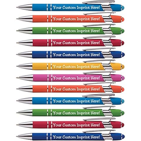 ExpressPen™ - Premium Custom Pens with Stylus | Burst of Color | Personalized Soft Touch Metal Printed Name Pens w/Black Ink - Imprinted w/Logo or Message - 12 pcs/pack (Assorted) Cover