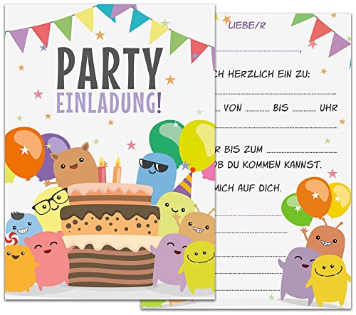 Monster Einladungskarten Kindergeburtstag | 12 Geburtstagseinladungen | Kindergeburtstag Einladungen für Jungs & Mädchen | Monster Mottoparty Cover