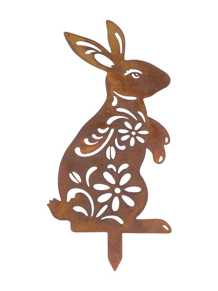 Gartenstecker mit rostigem Hasenmotiv aus Eisen für die Gartendekoration zu Ostern (1 Set)