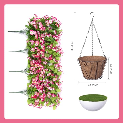 Image of Ammyoo Artificial Faux Hanging Flowers Basket for Spring Outdoor Decor