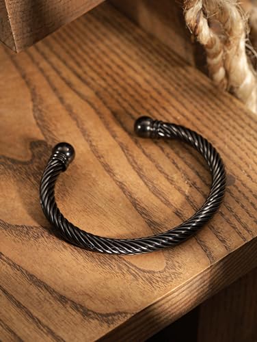 Haquil Black Plated Stainless Steel Adjustable Twisted Round Head Cuff Bracelet Jewelry Gift For Men And Women thumb #3