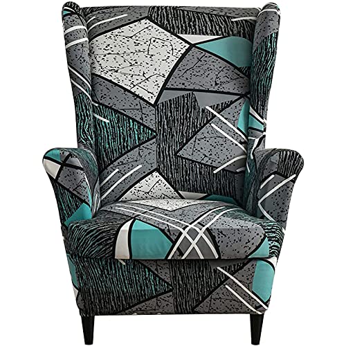 JHLD 2 Piece Stretch Wing Chair Slipcover, Wingback Chair Cover Printed Spandex Armchair Chair Slipcovers Soft Elastic Wingback Chair Slipcover for Living Room Kids-S-Wing Chair