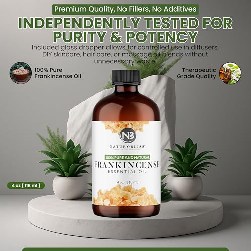 Image of NaturoBliss 100% Pure Frankincense Essential Oil Therapeutic Grade Premium Quality (4 fl. oz) with Glass Dropper, Perfect for Aromatherapy