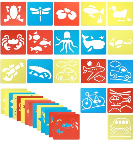 18 Pack Chalk Stencils Reusable Sidewalk Chalk Drawing Stencils for Kids Ages 4-8 Toddlers Paper Painting Spray Paint Graffiti Chalks Creation (Colorful)