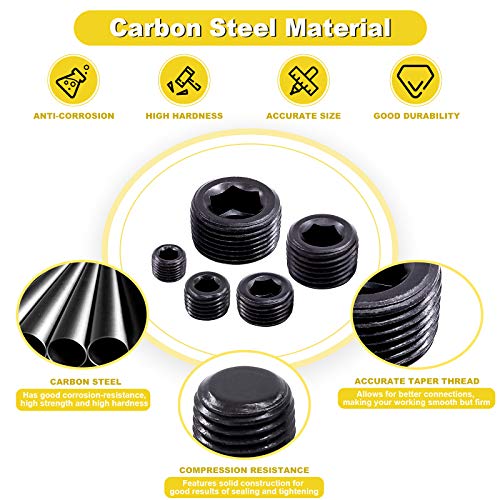 20pc 1/4" NPT Plug Fitting Set - Carbon Steel Male Thread Internal Allen Head Pipe Plugs