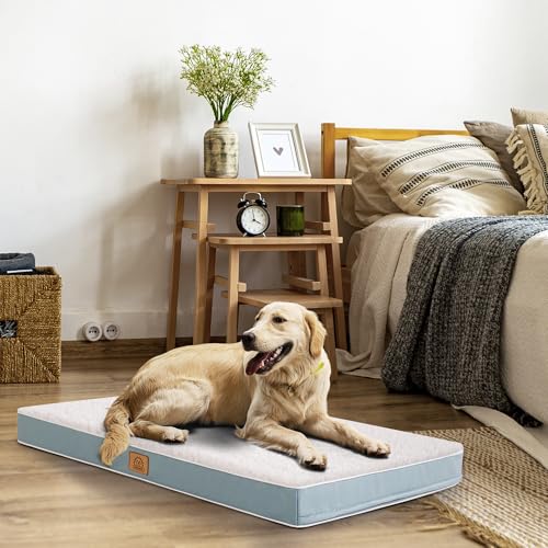 Image of Orthopedic Dog Bed for Large Dogs - Big Waterproof Dog Crate Bed with Removable Washable Cover, Egg Crate Foam Support, Anti-Slip Bottom, Deluxe Plush Pet Bed Mat (Blue)