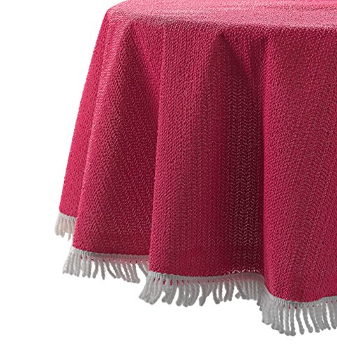 BEAUTEX Gartentischdecke wetterfest rund 130 Rot Tischdecke Fransen