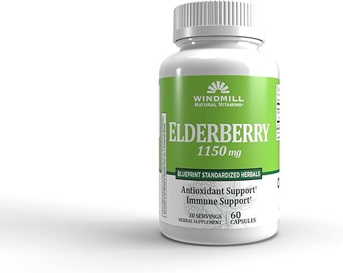 Windmill Cápsulas de vitaminas naturales de saúco, apoya el sistema inmunológico, antioxidantes potentes, 1,150 mg de saúco, 60 cápsulas, 30